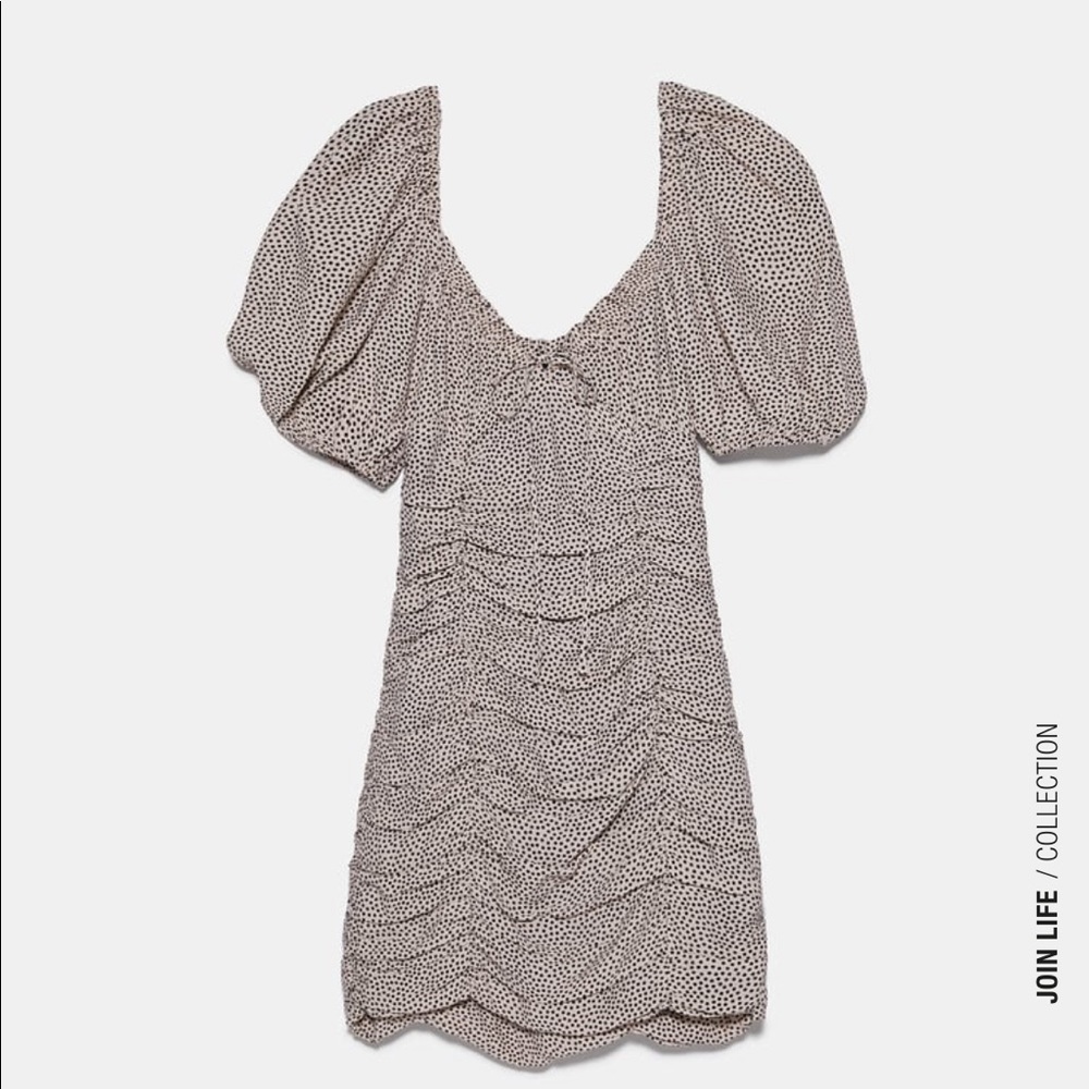 New Zara draped polka dot dress